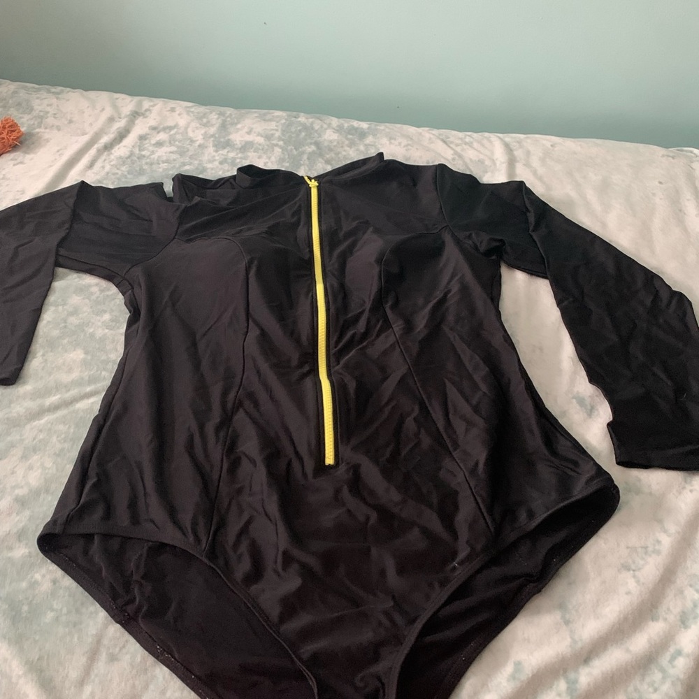 Black long sleeved bathing suit with neon yellow zipper - Torrid brand size 2